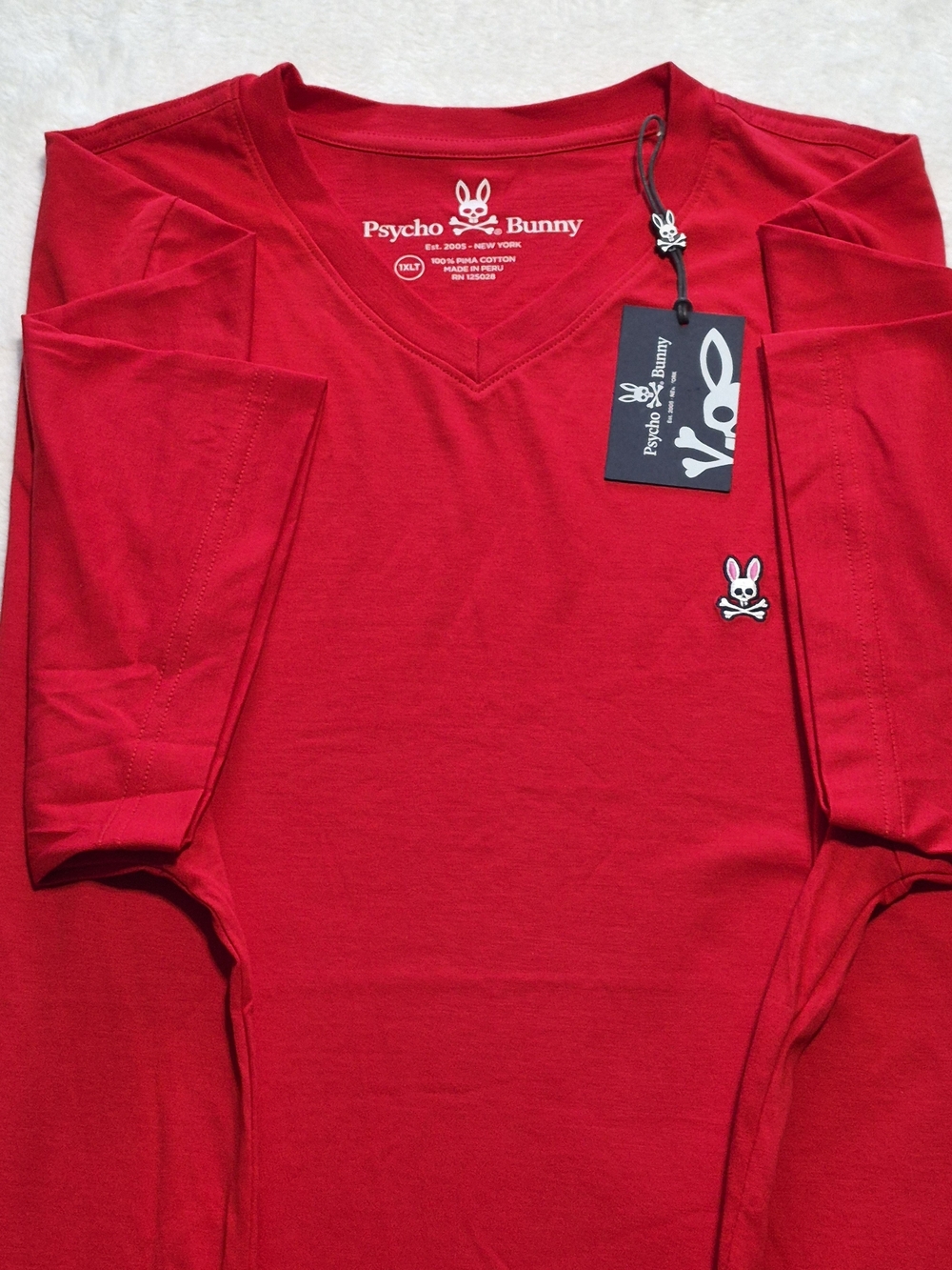 Psycho Bunny Mens Big and Tall 1XLT Red V-Neck Shirt